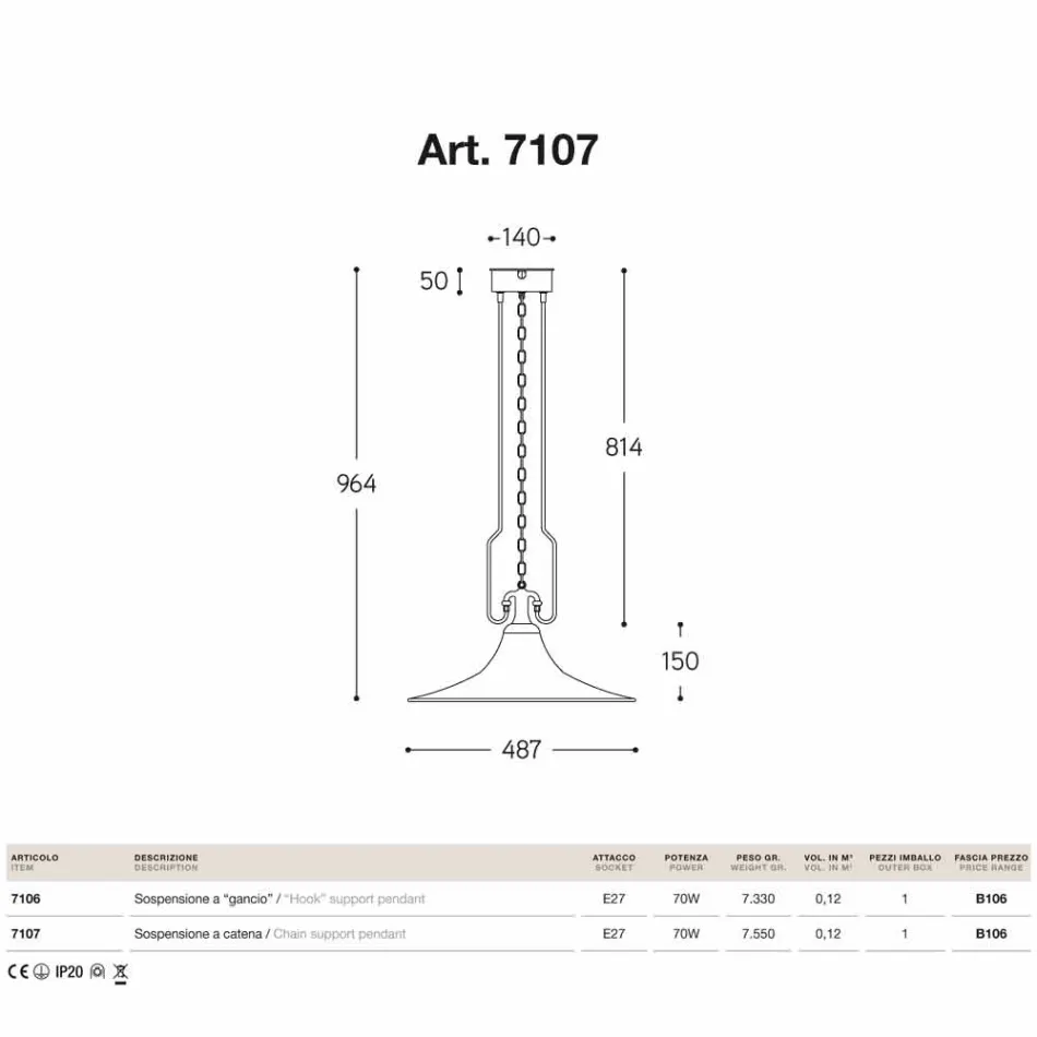 Lampă suspensie în alamă și cupru Mill cu cârlig Viadurini