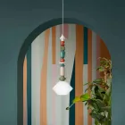 Lampa suspendata din sticla si ceramica colorata Made in Italy - Lariat Viadurini
