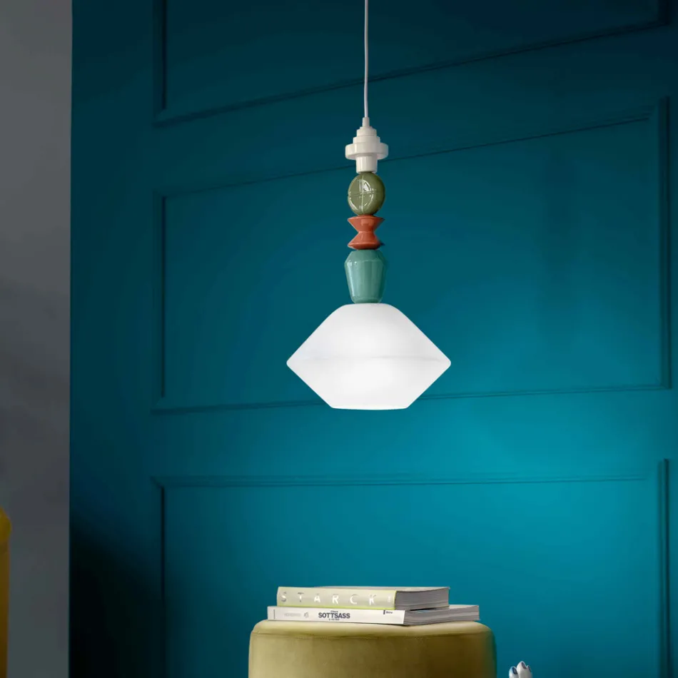 Lampa suspendata din sticla si ceramica colorata Made in Italy - Lariat Viadurini