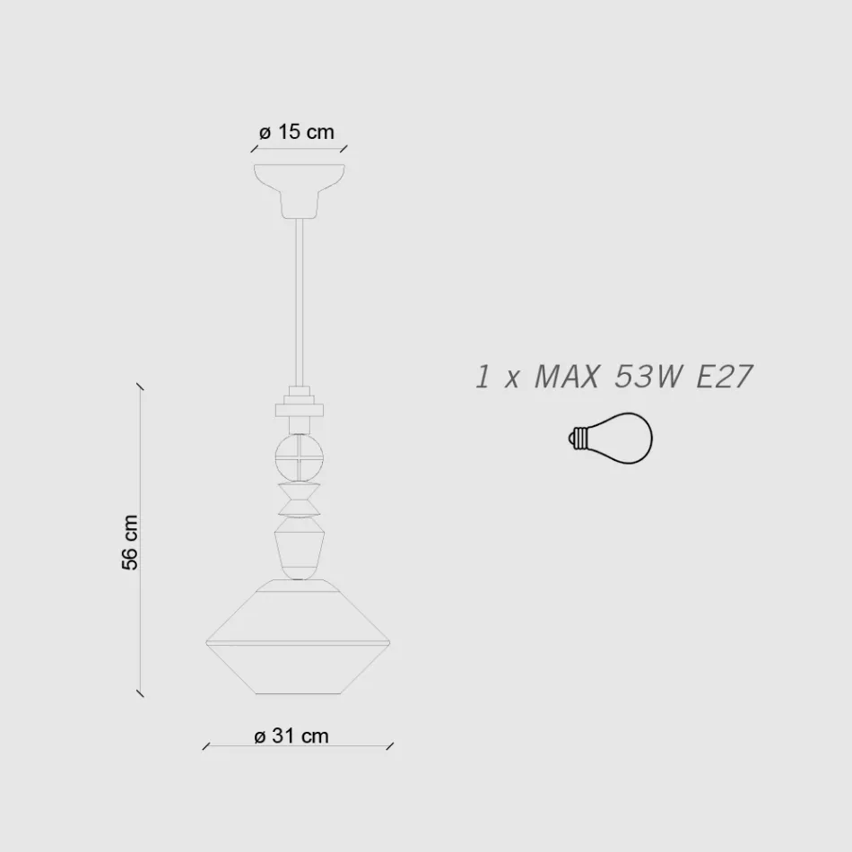 Lampa suspendata din sticla si ceramica colorata Made in Italy - Lariat Viadurini