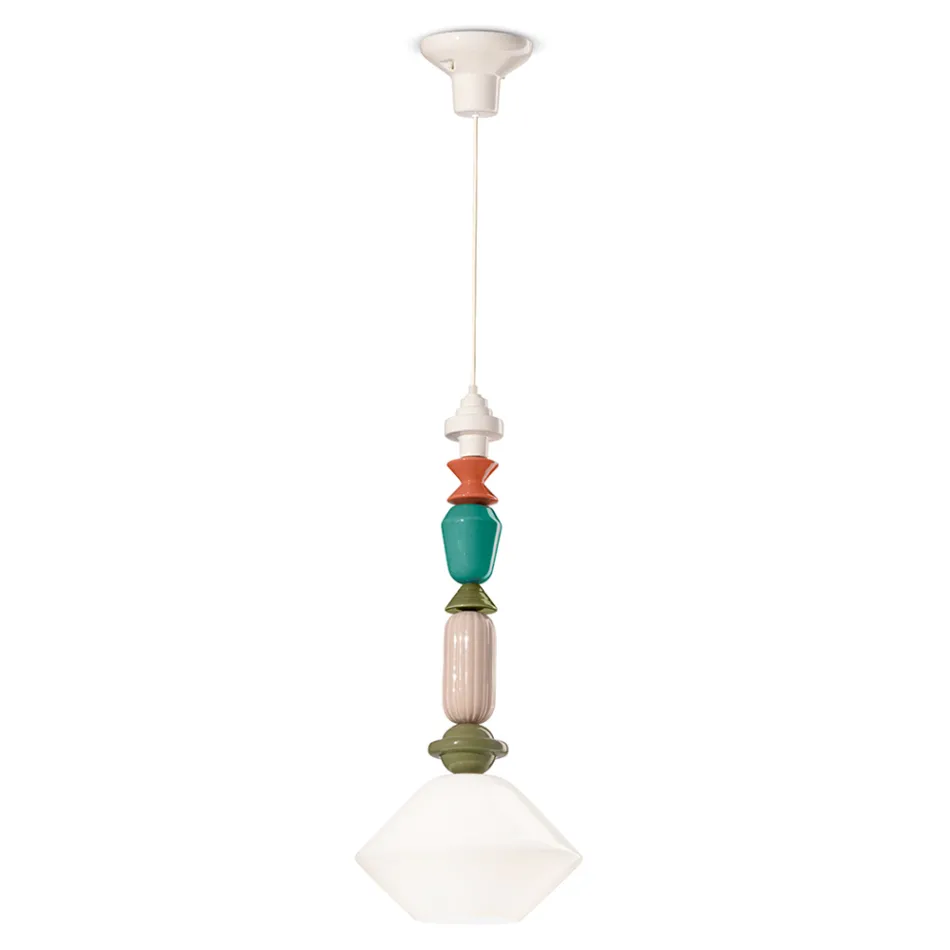 Lampa suspendata din sticla si ceramica colorata Made in Italy - Lariat Viadurini