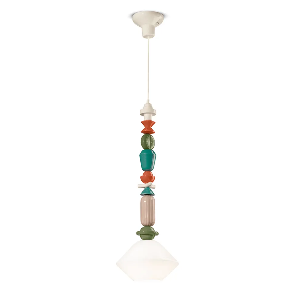 Lampa suspendata din sticla si ceramica colorata Made in Italy - Lariat Viadurini