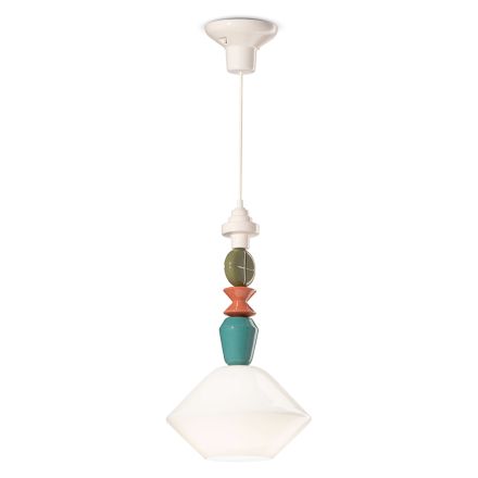 Lampa suspendata din sticla si ceramica colorata Made in Italy - Lariat Viadurini