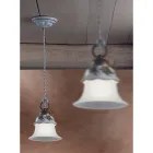 Lampa cu suspendare din sticla, fier si ceramica pictata manual - Ferrara Viadurini