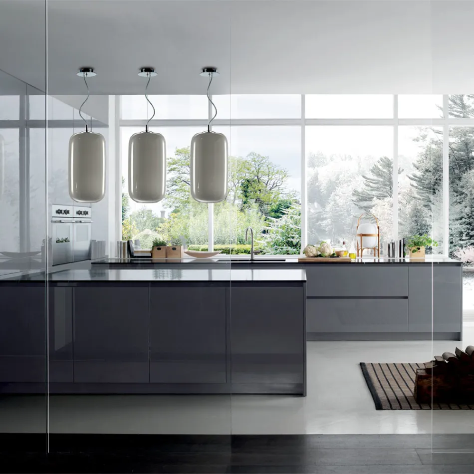 Lampă cu suspendare din sticlă suflată manual, fabricată la Veneția - bambus Viadurini