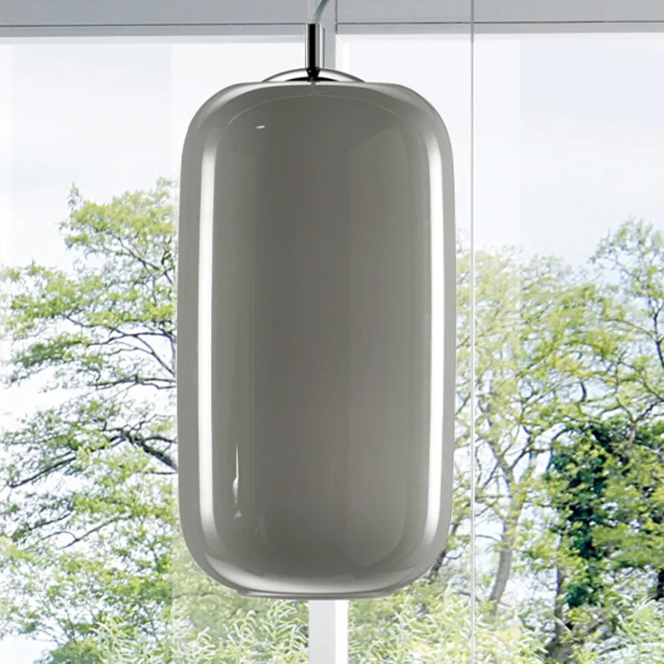 Lampă cu suspendare din sticlă suflată manual, fabricată la Veneția - bambus Viadurini