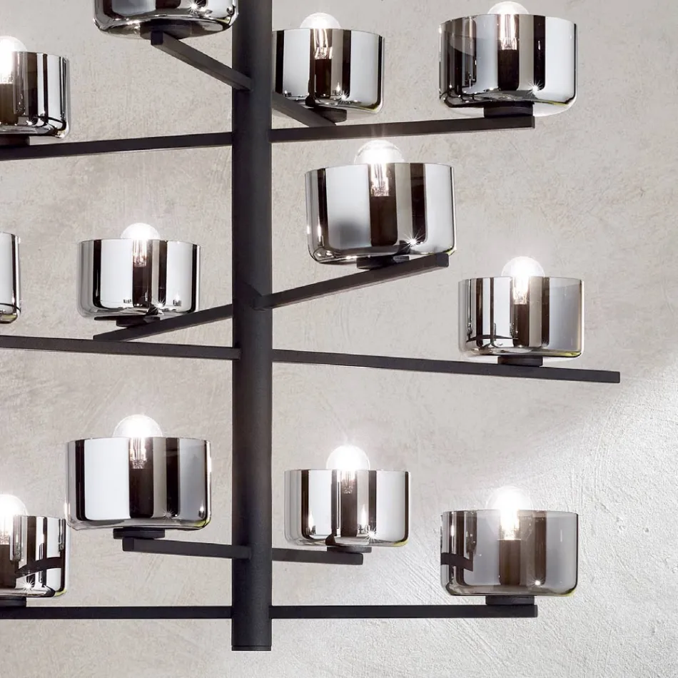 Lampa cu Suspensie din Sticla Suflata cu Structura Metalica - Angelic Viadurini