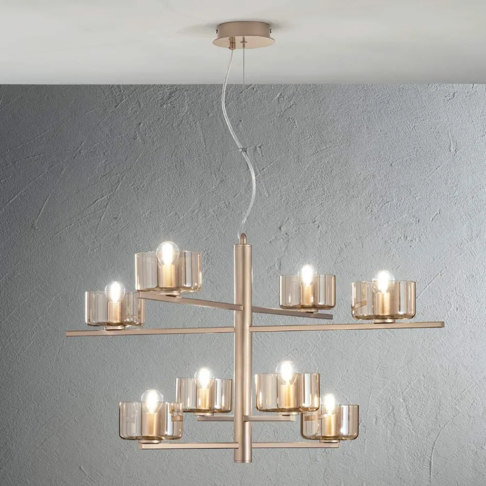 Lampa cu Suspensie din Sticla Suflata cu Structura Metalica - Angelic Viadurini