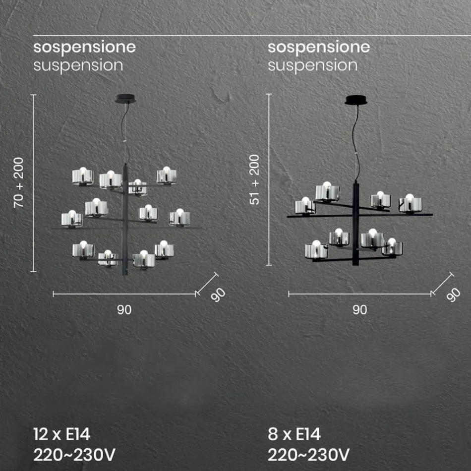 Lampa cu Suspensie din Sticla Suflata cu Structura Metalica - Angelic Viadurini