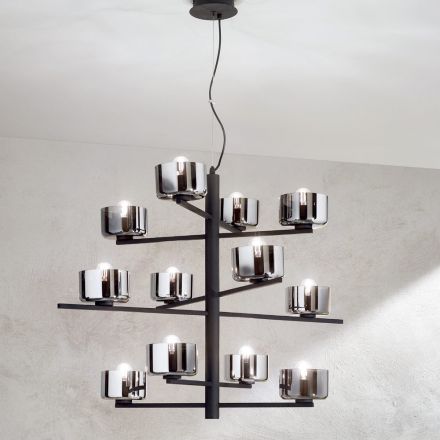 Lampa cu Suspensie din Sticla Suflata cu Structura Metalica - Angelic Viadurini