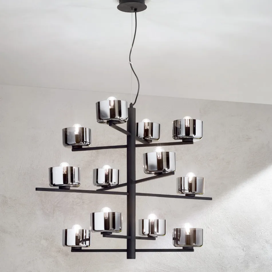 Lampa cu Suspensie din Sticla Suflata cu Structura Metalica - Angelic Viadurini