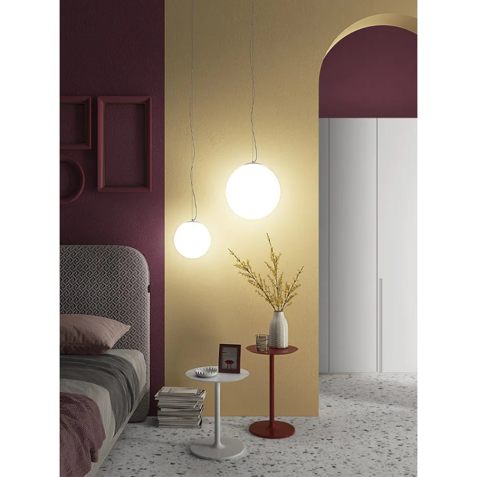 Lampă cu suspendare din sticlă venețiană albă suflată manual - Moon Viadurini