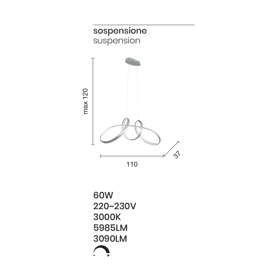 Lampa suspendata Led din Metal Argintiu, 2 Marimi Design Modern - Lumino Viadurini
