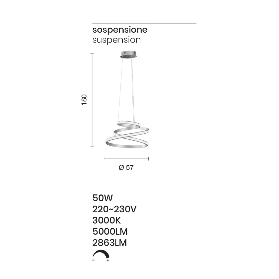 Lampa cu Suspensie LED din Metal Vopsit Alb sau Argintiu - Rivolta Viadurini