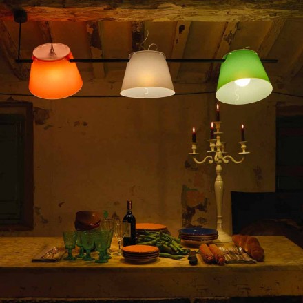 pandantiv lampa contemporan cu 3 lumini de oțel, L.150xP.32cm, Gemma Viadurini