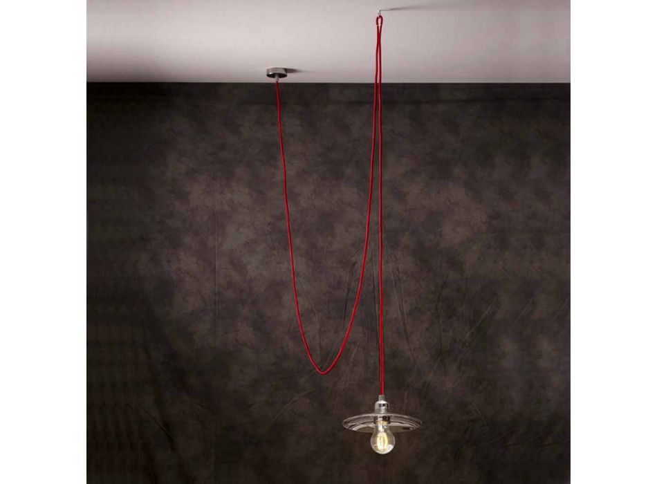 Lampă suspendată modernă cu cablu de mătase roșie din Chrome Viadurini
