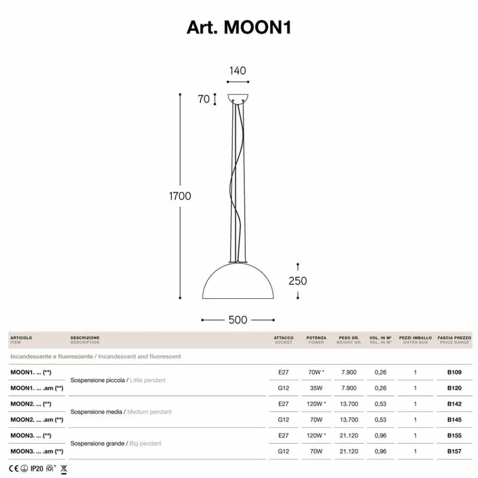 Lampă suspensie mică din oțel Moonlight Viadurini