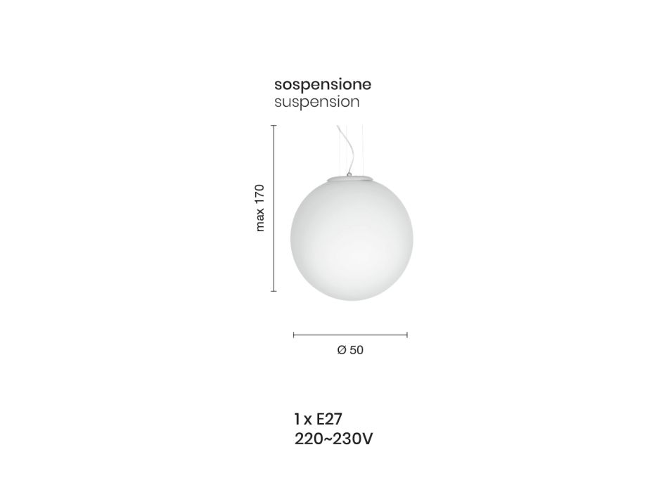Lampă rotundă cu suspendare din sticlă suflată gravată albă - sferică Viadurini