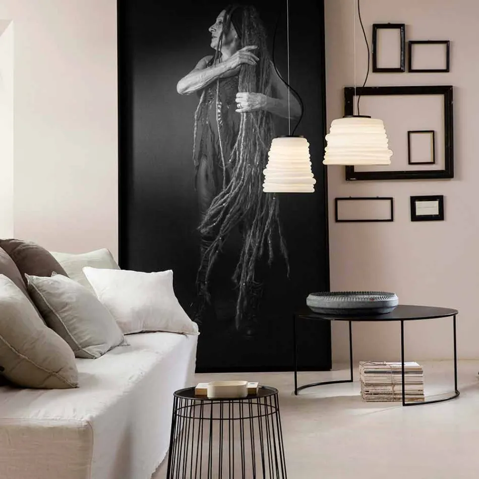 Lampă de sufragerie din living din sticlă satinată albă 3 dimensiuni - moale Viadurini