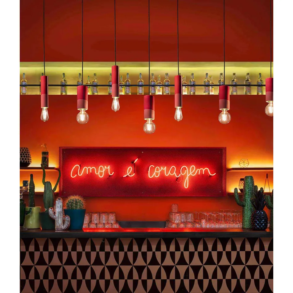 Lampă suspendată cilindrică Ceramică colorată Fabricată în Italia - Ferroluce Pi Viadurini