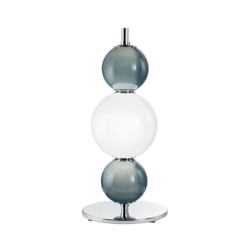 Lampă de masă cu trei lumini din sticlă și metal, fabricată în Italia - Lumira Viadurini