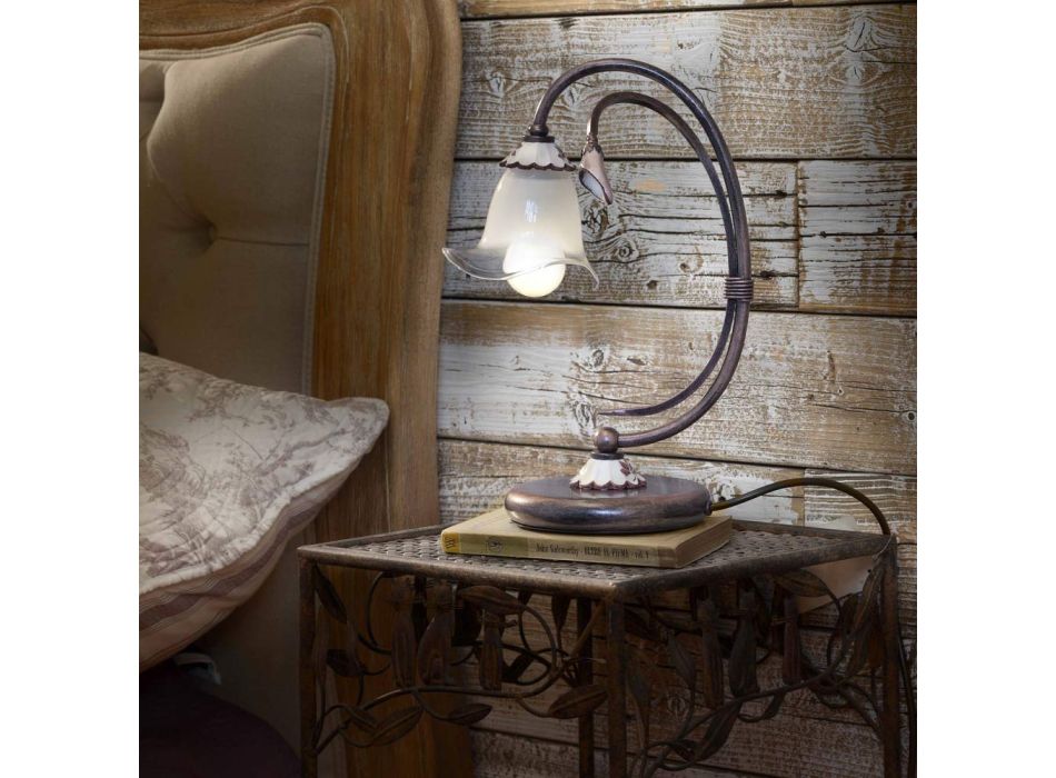 Lampă de sprijin artizanală din metal, sticlă și ceramică - Vicenza Viadurini