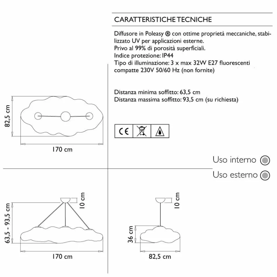 Lampă suspendată în aer liber din polietilenă - Nefos de Myyour Viadurini