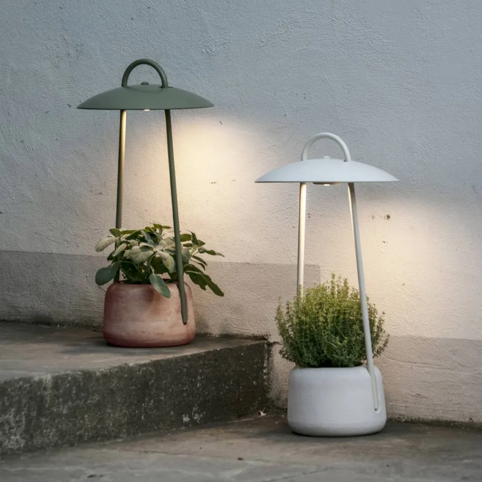Lampa de exterior cu jardiniera din argila, aluminiu si alama - Cappello Viadurini