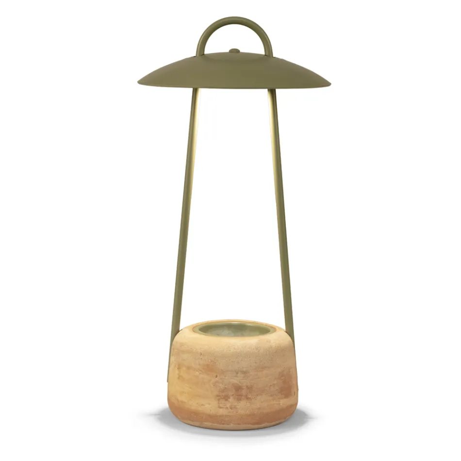 Lampa de exterior cu jardiniera din argila, aluminiu si alama - Cappello Viadurini