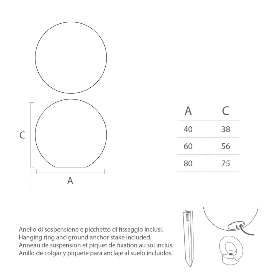 Lampă sferică de exterior din polietilenă albă, fabricată în Italia - Nelida Viadurini