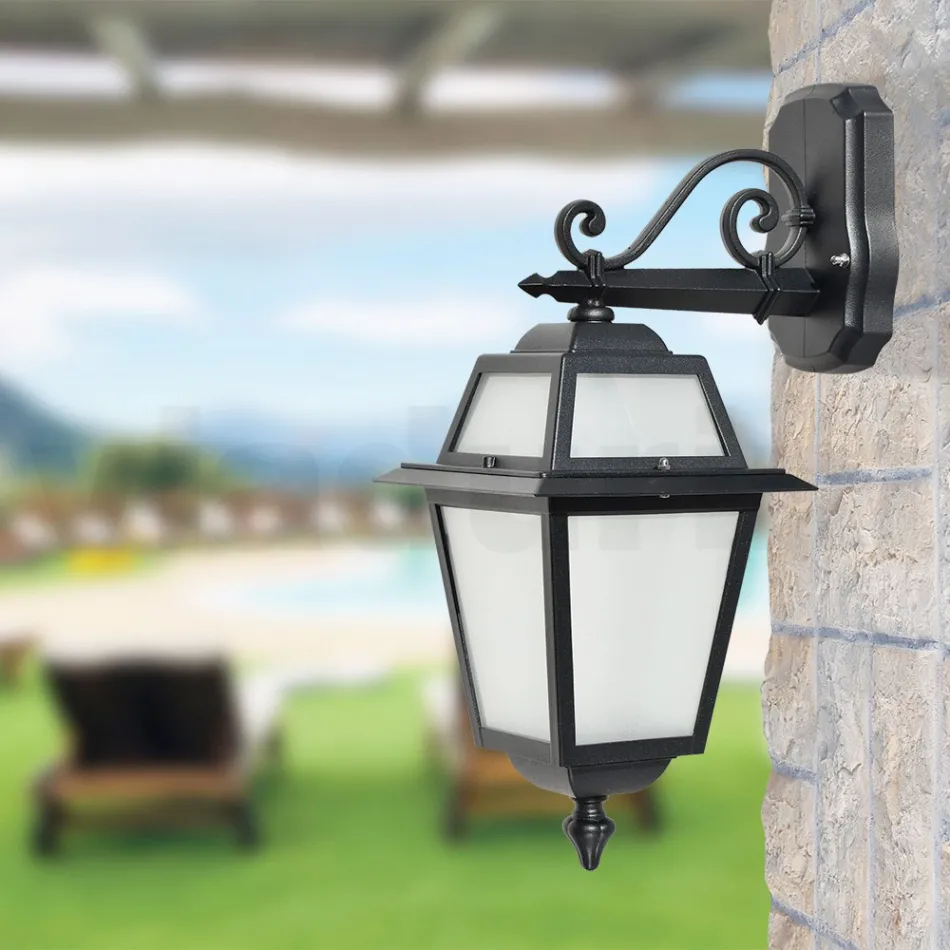 Lampa de gradina din aluminiu antracit si sticla sablata - Elric Viadurini