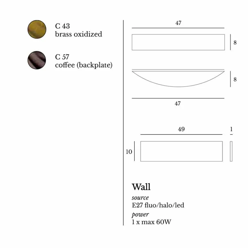 lampa de perete din alamă și inox Ø49xh.10xsp.9 cm Blandine Viadurini