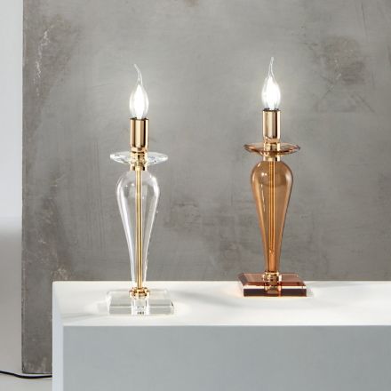 Lampă de masă clasică din sticlă italiană lucrată manual și metal auriu - Oliver Viadurini