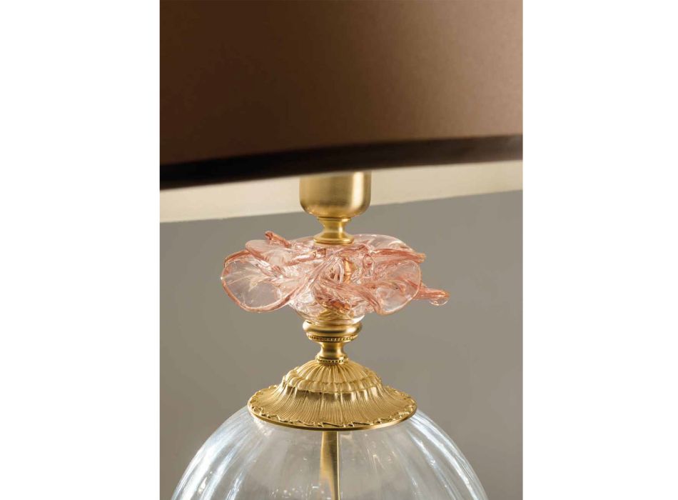 Lampă de masă din sticlă artizanală clasică și abajur de lux - Flandra Viadurini