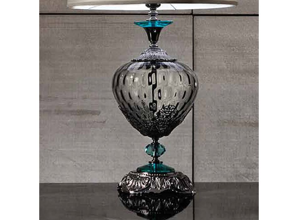 Lampă de masă clasică din sticlă și cristale realizate manual italian - Magrena Viadurini