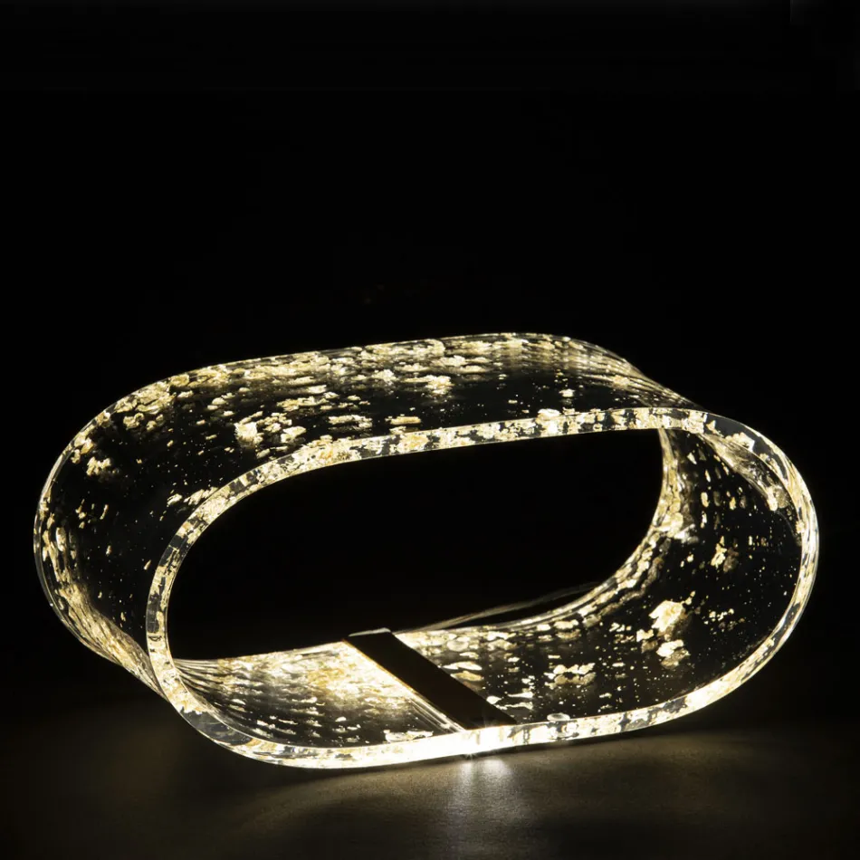 Lampă de masă din cristal acrilic și frunză de aur, argint sau cupru - Gnassi Viadurini