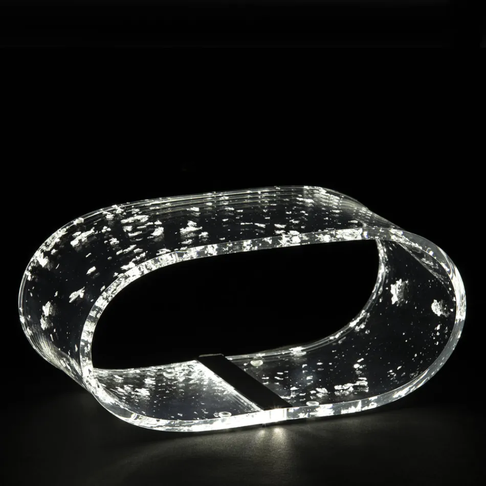 Lampă de masă din cristal acrilic și frunză de aur, argint sau cupru - Gnassi Viadurini