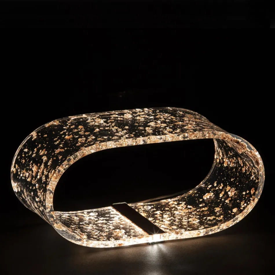 Lampă de masă din cristal acrilic și frunză de aur, argint sau cupru - Gnassi Viadurini