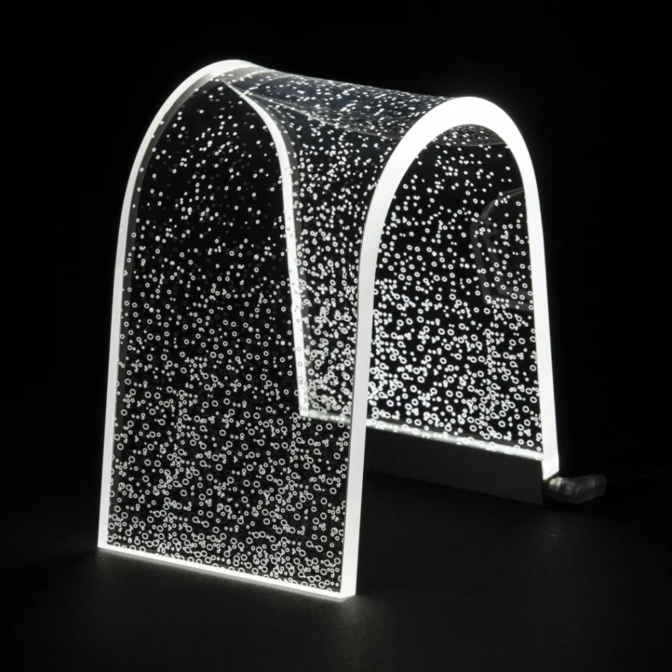 Lampa de Masa din Cristal Acrilic Transparent cu Decorat Gravat - Bertella Viadurini