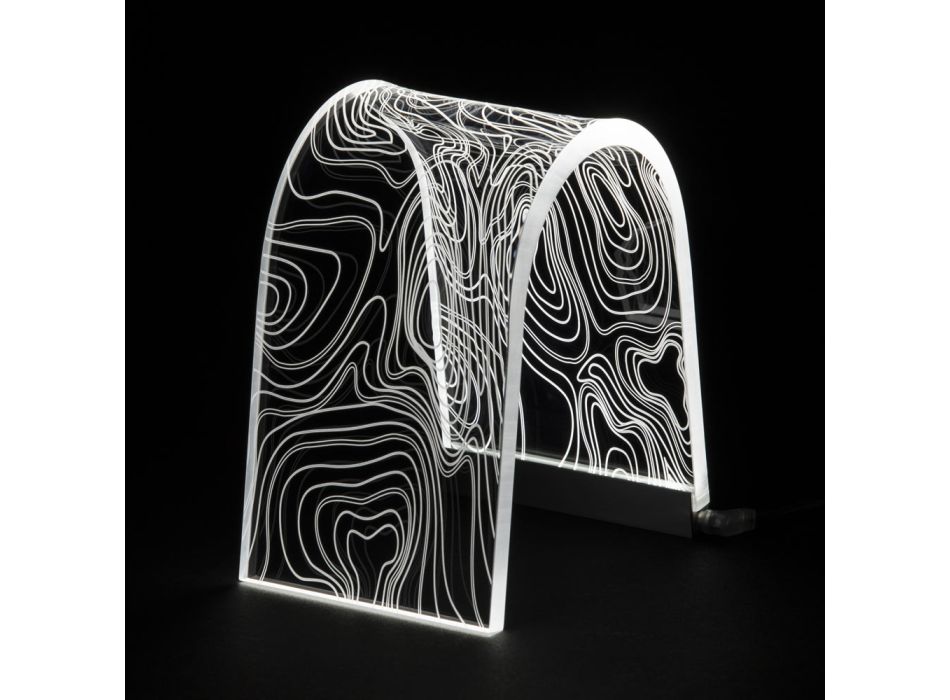 Lampa de Masa din Cristal Acrilic Transparent cu Decorat Gravat - Bertella Viadurini