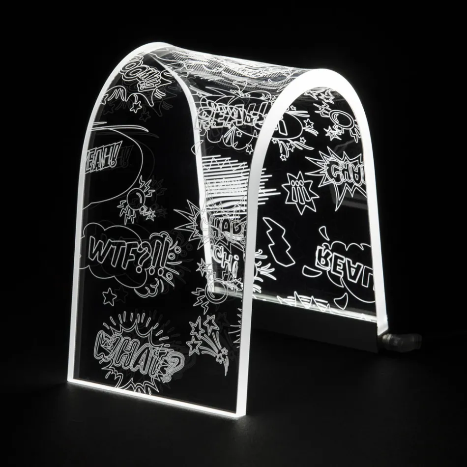 Lampa de Masa din Cristal Acrilic Transparent cu Decorat Gravat - Bertella Viadurini