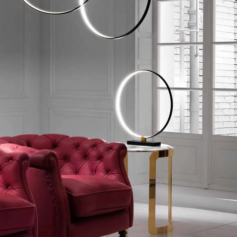 Lampă de masă design din aluminiu negru și alamă Made in Italy - Norma Viadurini