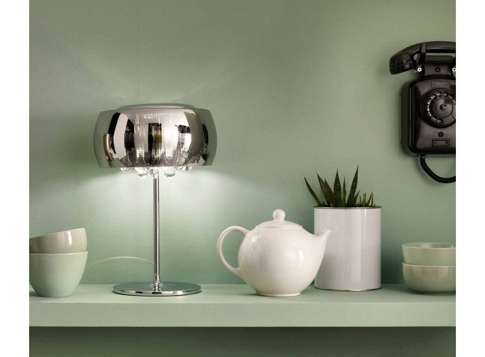 Lampa de masă cu design modern din sticlă și metal cromat - Cambria Viadurini