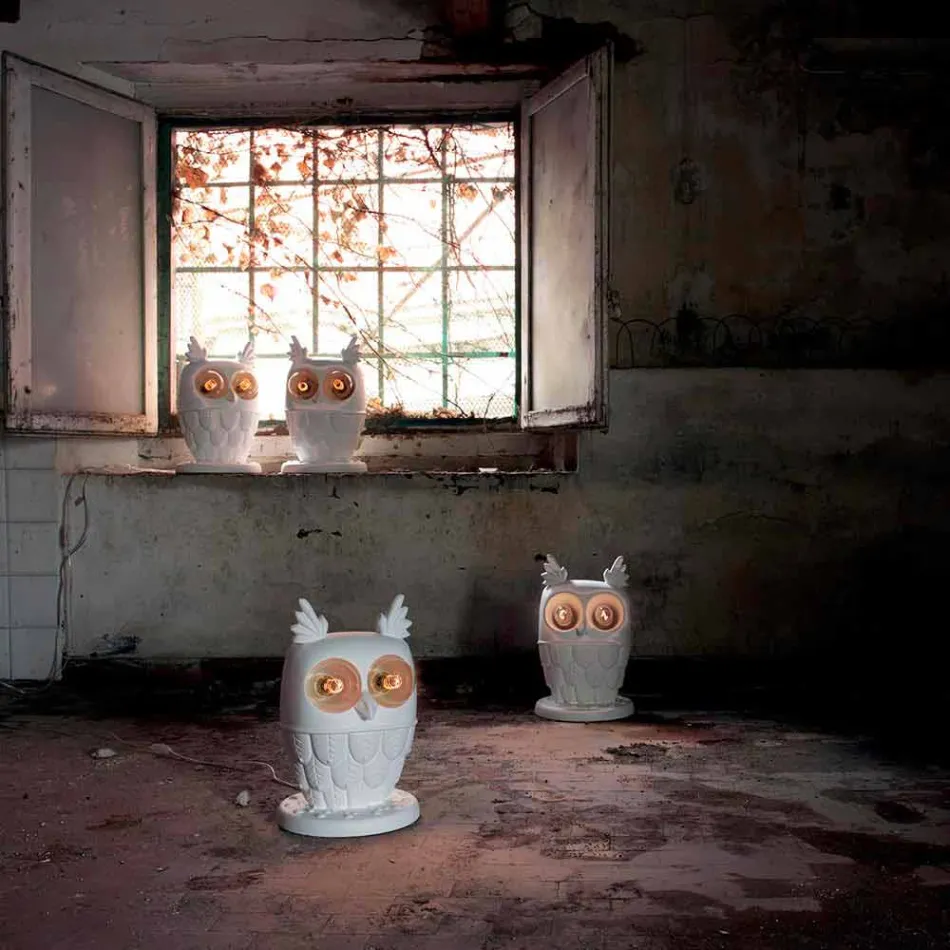 Lampă de masă din ceramică albă mată 2 lumini Design modern Owl - Owl Viadurini