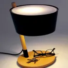 Lampă de masă din fag cu detalii din metal și piele vegană - Avetta Viadurini