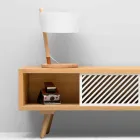 Lampă de masă din fag cu detalii din metal și piele vegană - Avetta Viadurini