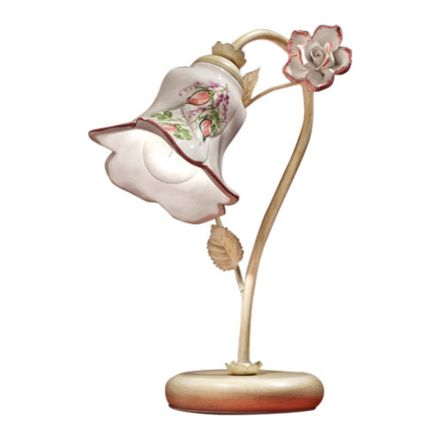 Lampa de masa din metal si ceramica decorata manual cu trandafir - Pisa Viadurini