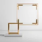 Lampă de masă din alamă și rășină cu bază de marmură Made in Italy - Quizza Viadurini