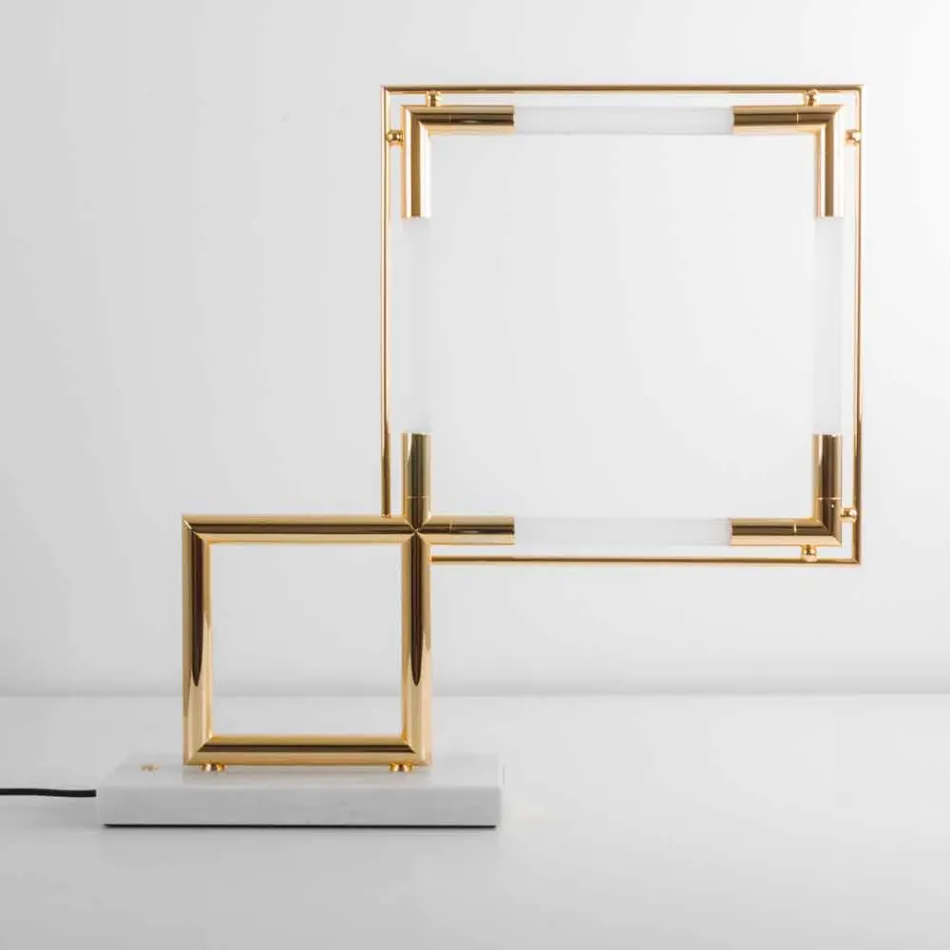 Lampă de masă din alamă și rășină cu bază de marmură Made in Italy - Quizza Viadurini