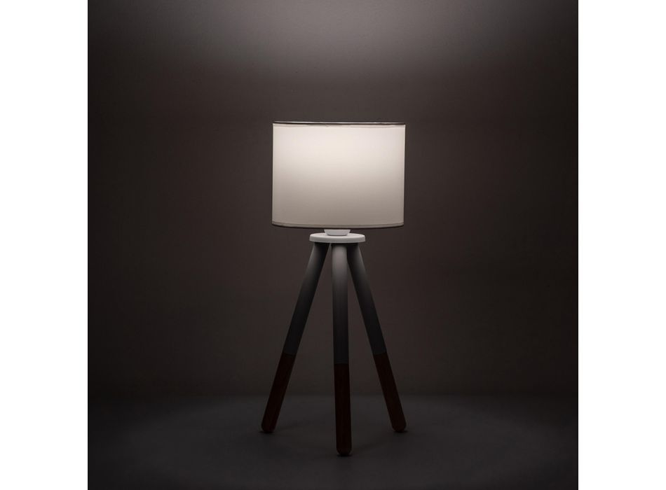 Lampă de masă din pânză albă cu structură din metal și lemn - Fiona Viadurini